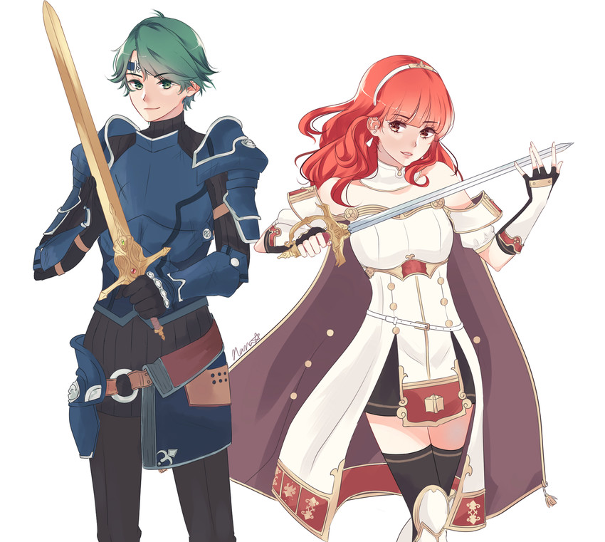 celica and alm (fire emblem and 1 more) drawn by nana_(mizukas)