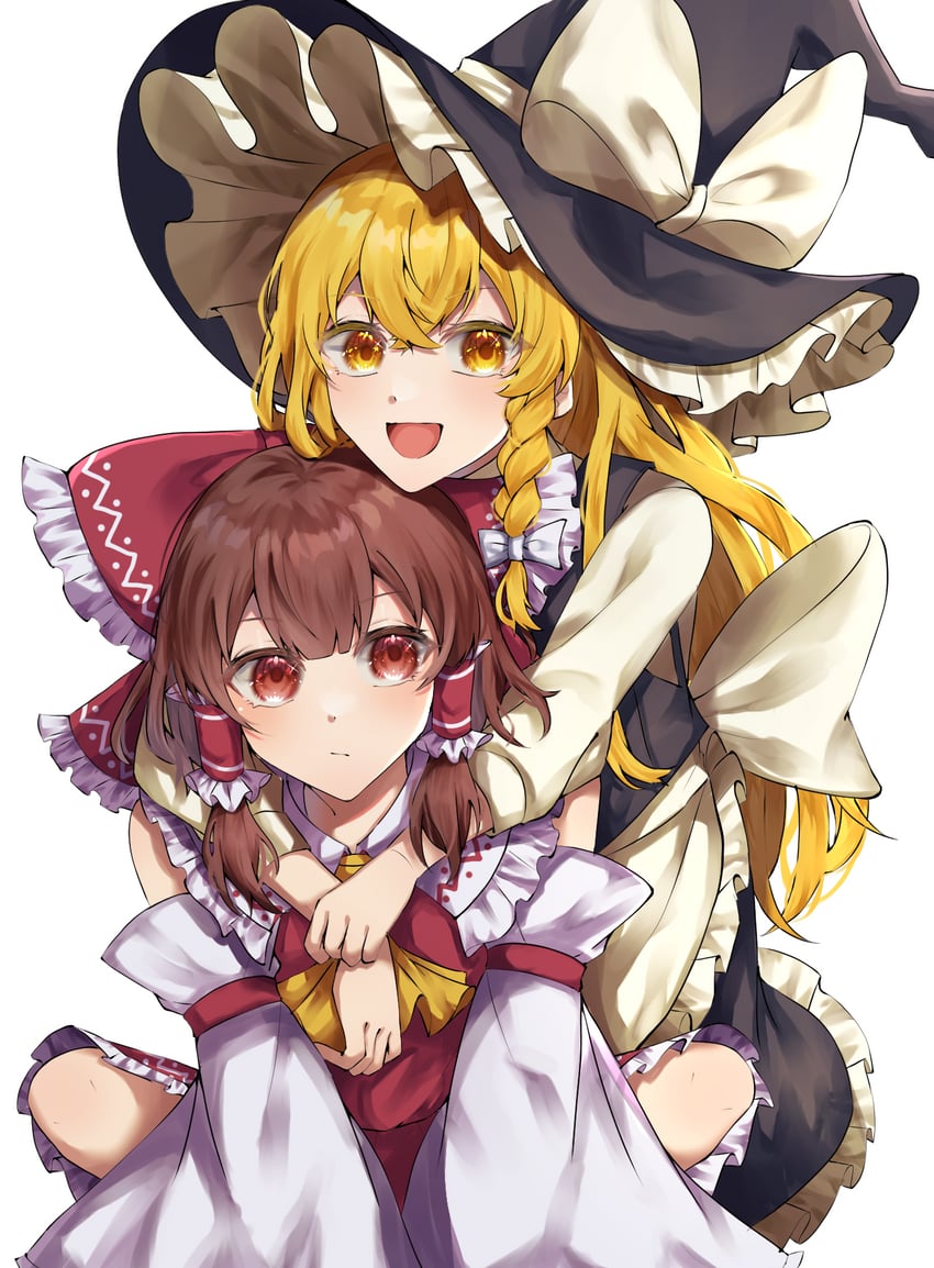 hakurei reimu and kirisame marisa (touhou) drawn by jingai_(k1bun)