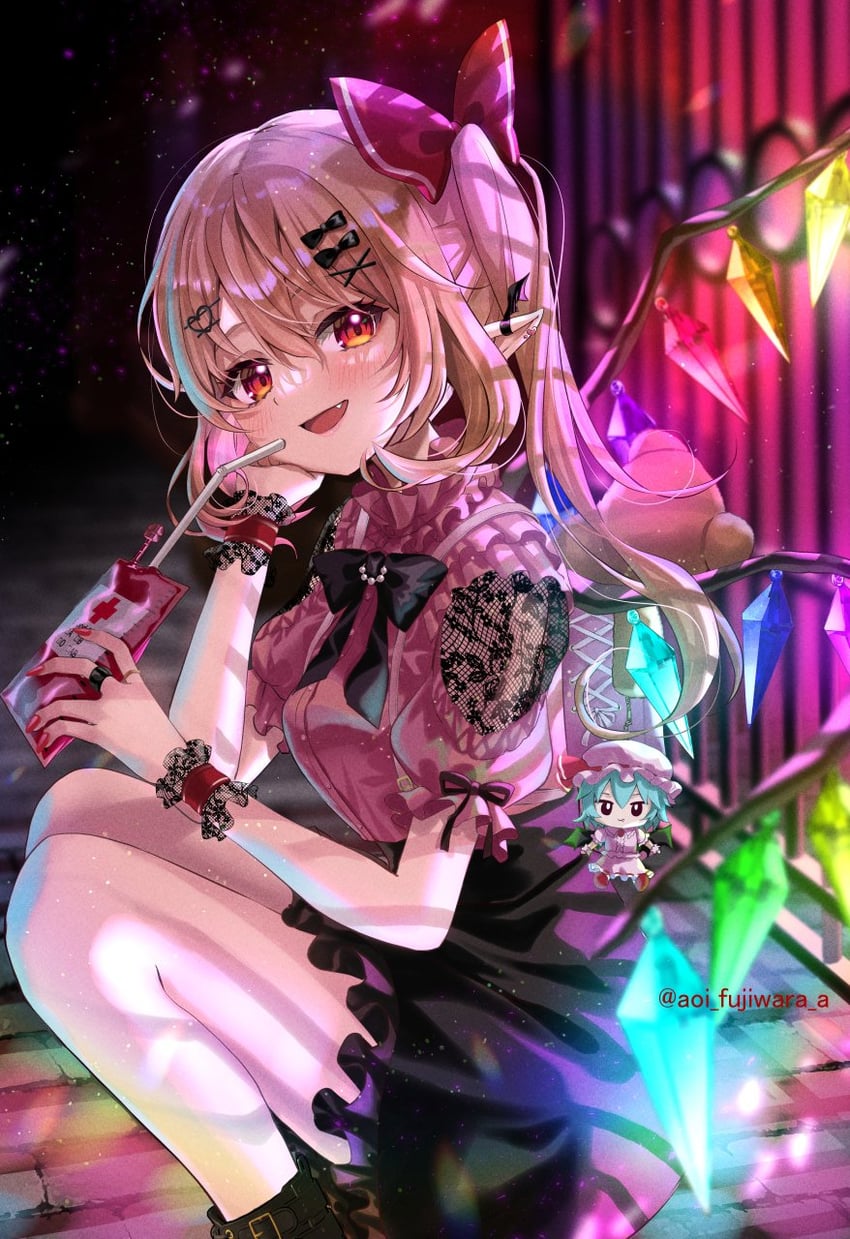 remilia scarlet and flandre scarlet (touhou) drawn by fujiwara_aoi