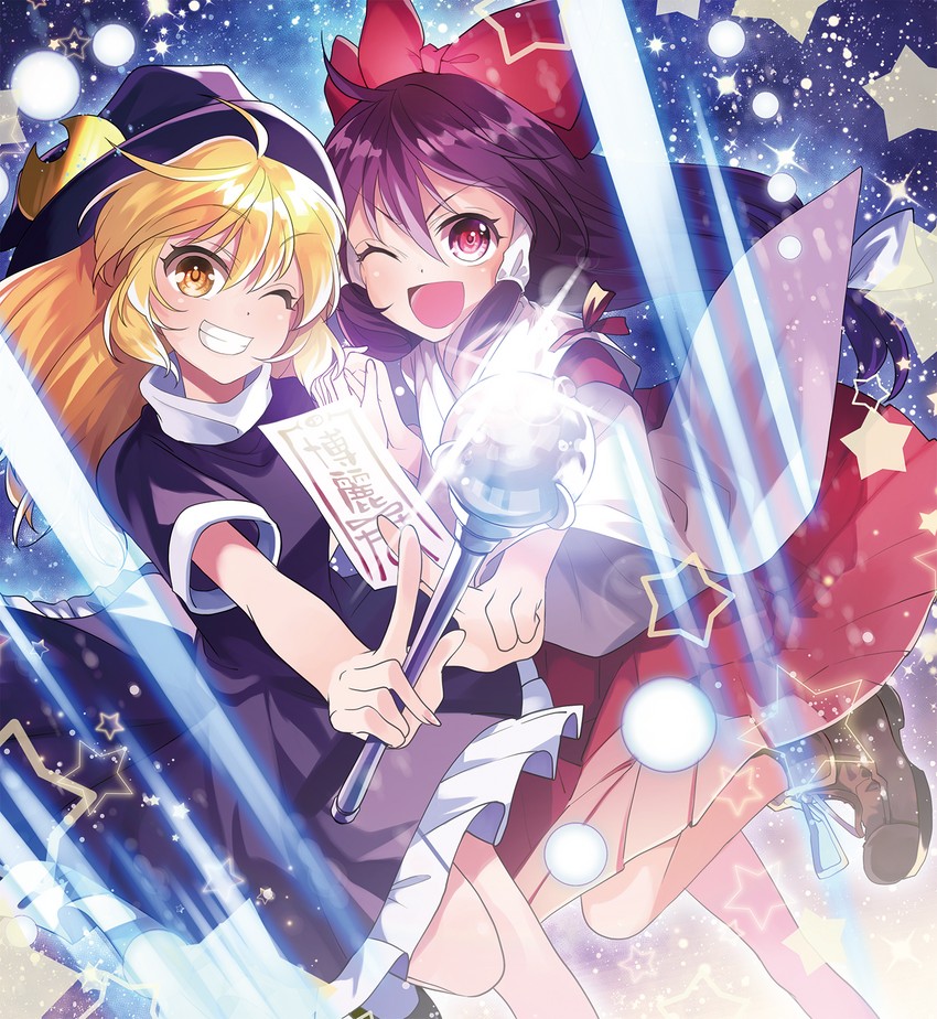hakurei reimu and kirisame marisa (touhou) drawn by katayama_kei