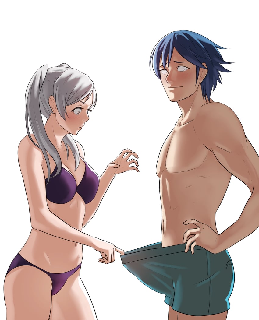 female robin and chrom (fire emblem and 2 more) drawn by pomelomelon