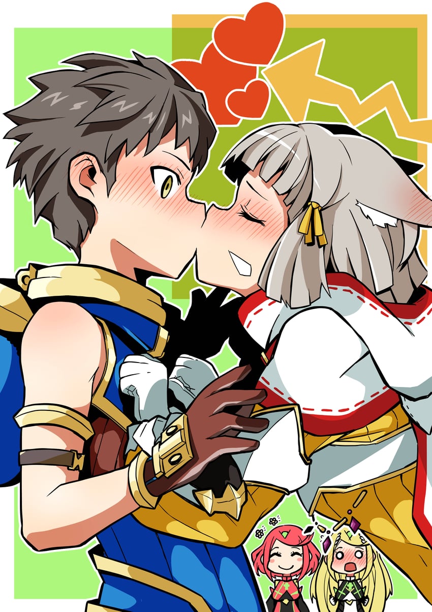 pyra, mythra, nia, and rex (xenoblade chronicles and 1 more) drawn by highena