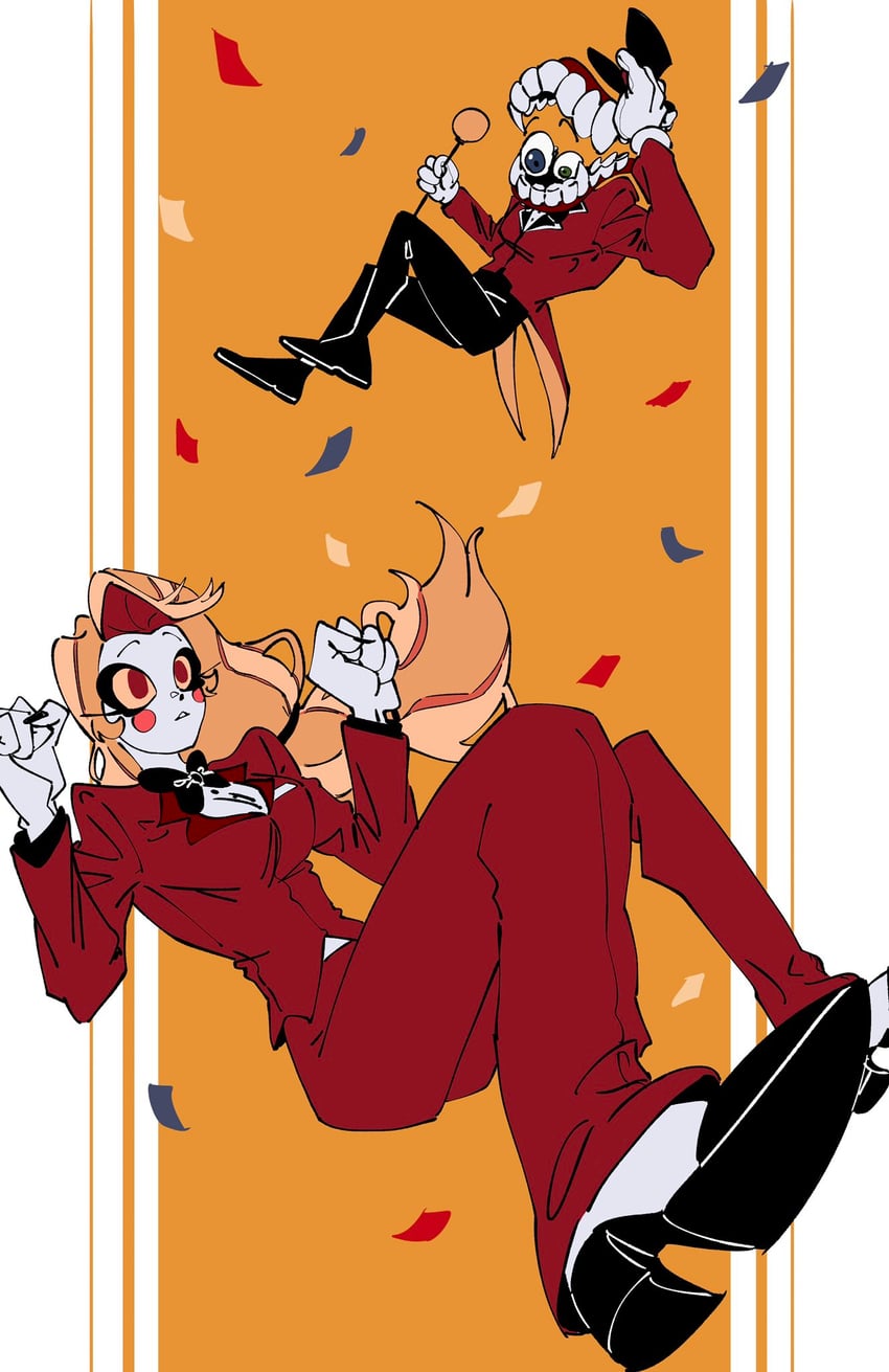 charlie morningstar and caine (hazbin hotel and 1 more) drawn by zinzzalife