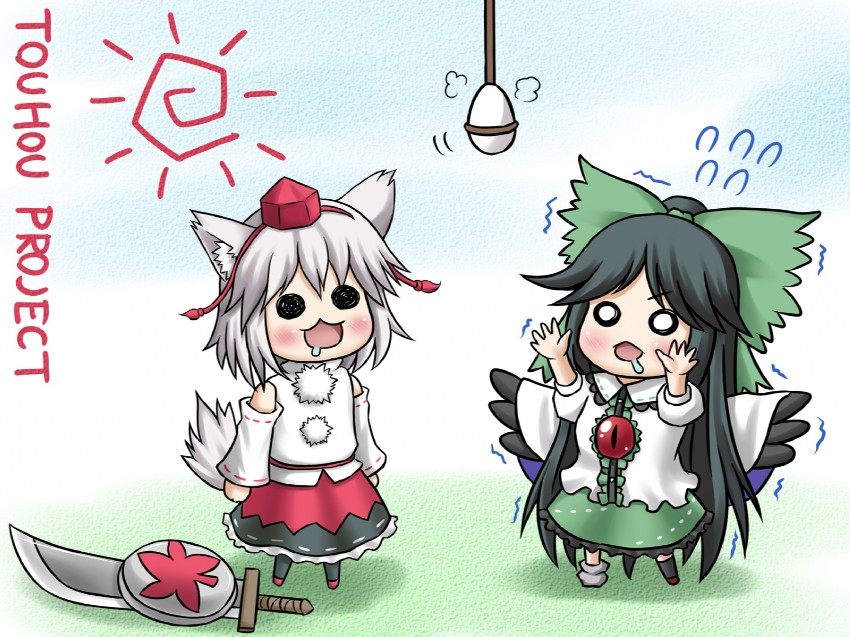 inubashiri momiji and reiuji utsuho (touhou) drawn by aonagi_ibane