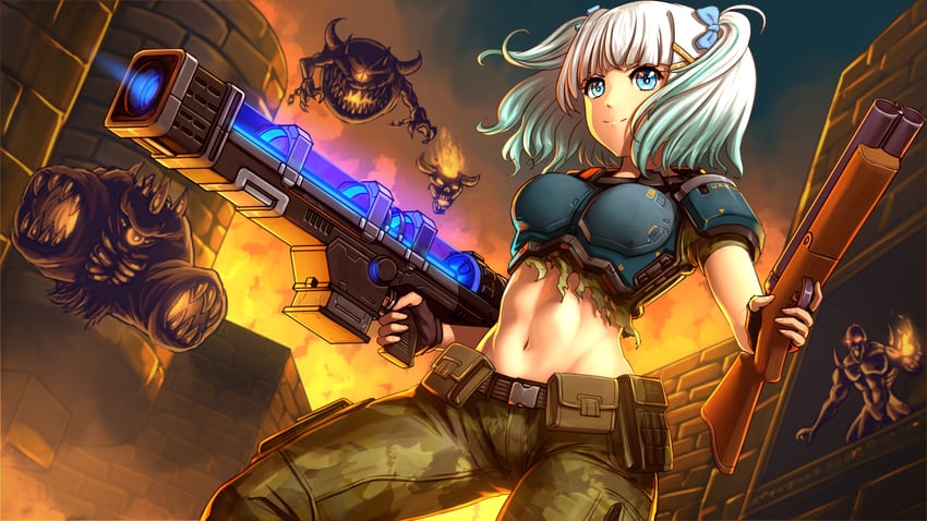 mint fantome, doomguy, cacodemon, imp, lost soul, and 1 more (indie virtual youtuber and 2 more) drawn by substance20