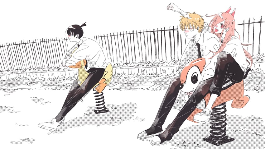 power, denji, and hayakawa aki (chainsaw man) drawn by kumanooppo