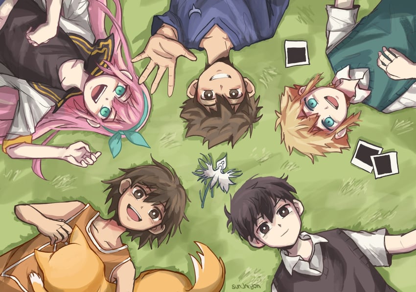 basil, aubrey, kel, hero, and hector (omori) drawn by hiyon_(sun_hiyon)