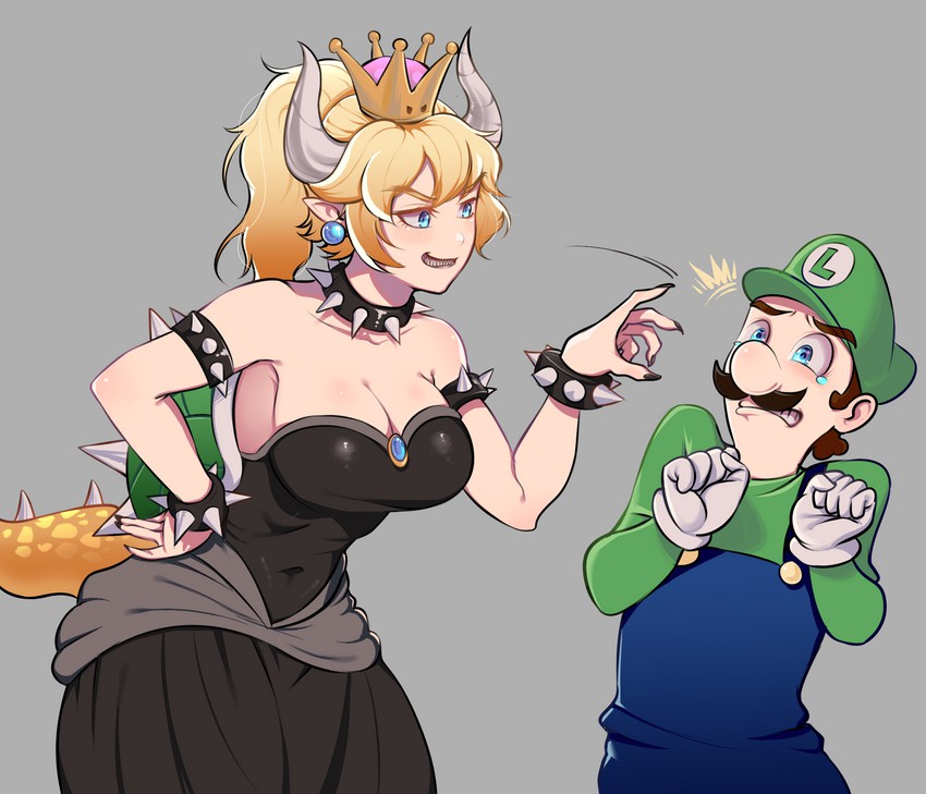bowsette and luigi (mario and 1 more) drawn by artistntraining