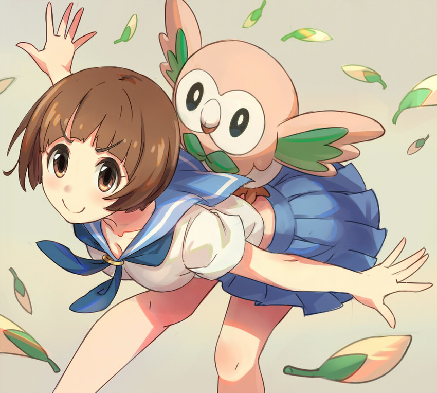 rowlet and mankanshoku mako (pokemon and 1 more) drawn by kusano_shinta