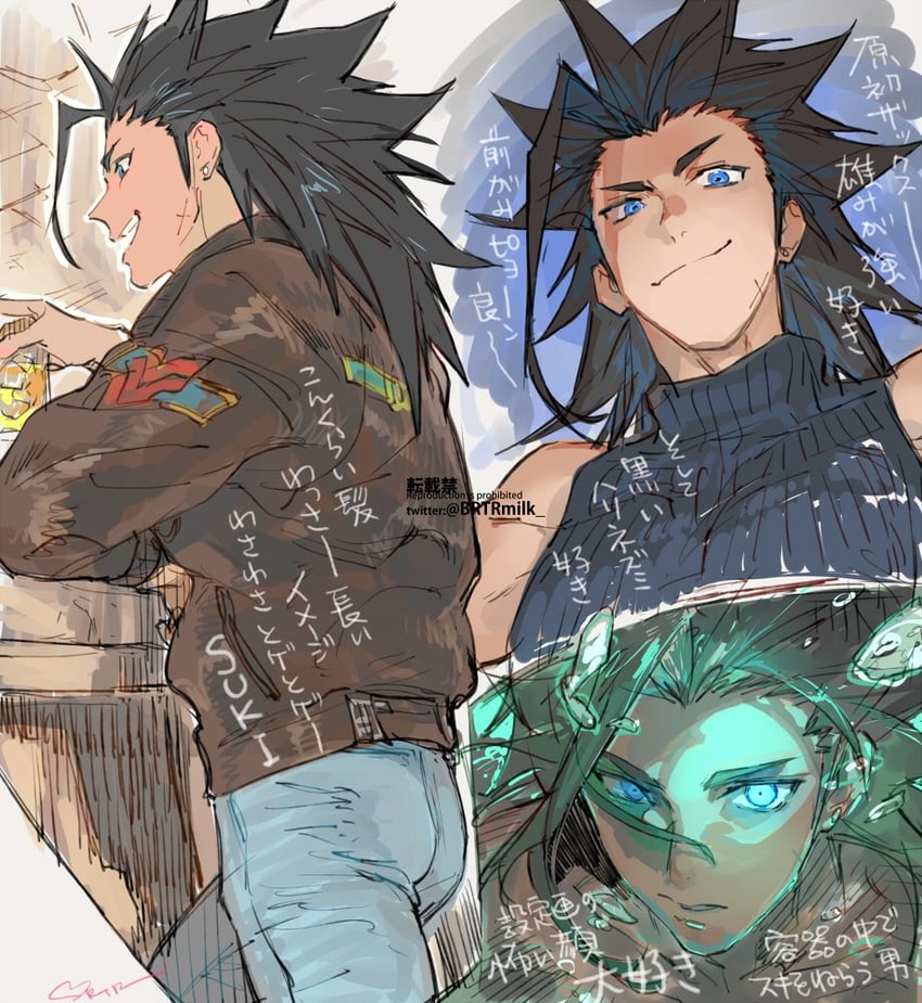 zack fair (final fantasy and 1 more) drawn by toujou_sakana