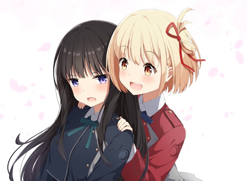 nishikigi chisato and inoue takina (lycoris recoil) drawn by hozuka