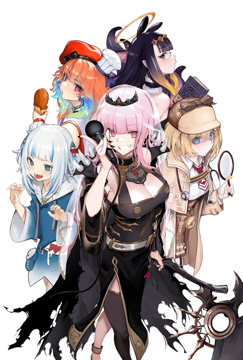 gawr gura, mori calliope, ninomae ina'nis, takanashi kiara, and watson amelia (hololive and 1 more) drawn by babyg_wong
