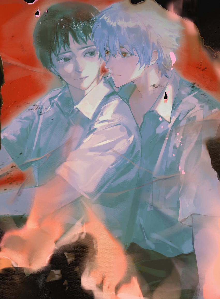 ikari shinji and nagisa kaworu (neon genesis evangelion) drawn by jiaotang_xiaodoudou