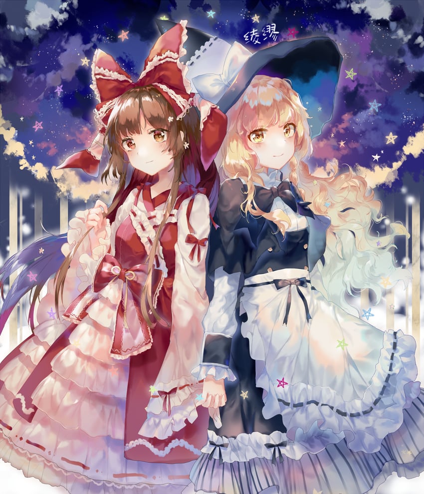 hakurei reimu and kirisame marisa (touhou) drawn by ling_mou