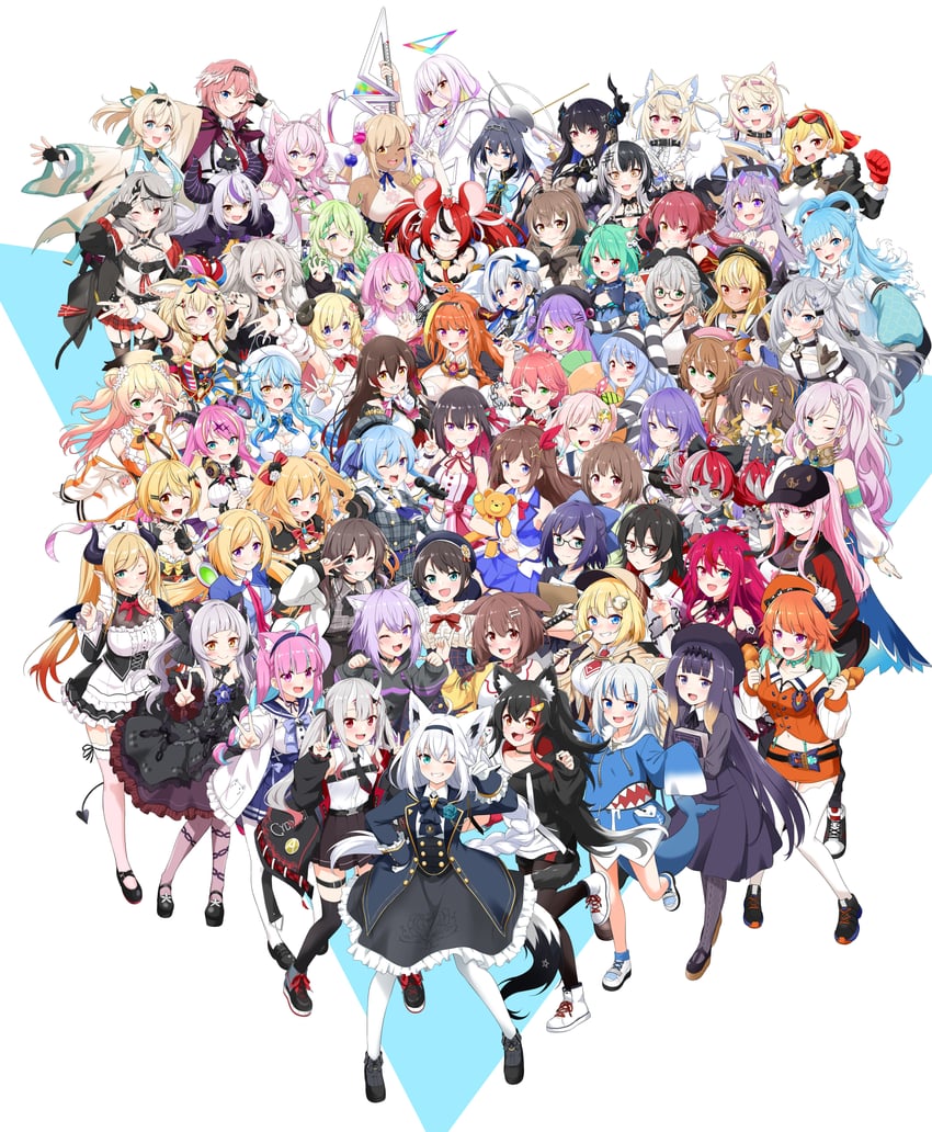 houshou marine, gawr gura, shirakami fubuki, hoshimachi suisei, usada pekora, and 67 more (hololive and 2 more) drawn by felutiahime