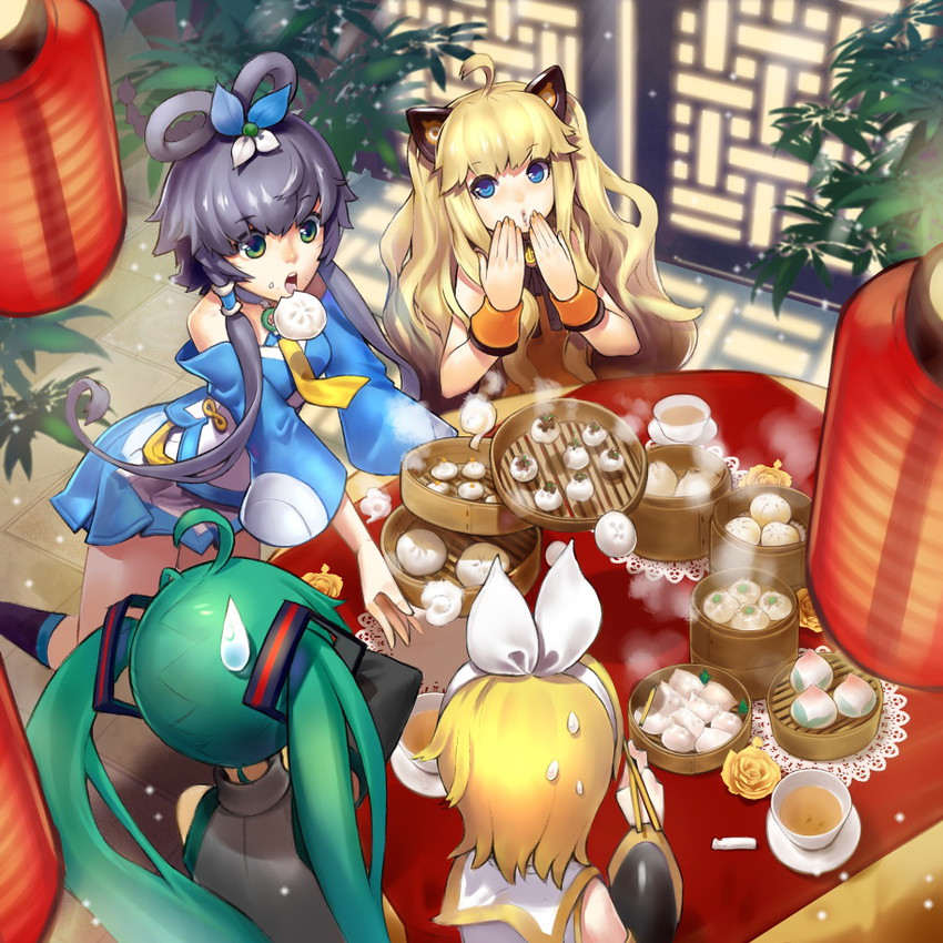 hatsune miku, kagamine rin, luo tianyi, and seeu (vocaloid and 1 more) drawn by yukiusagi1983