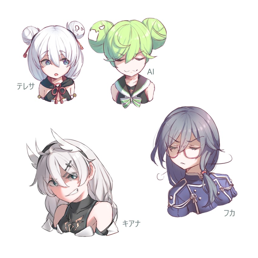kiana kaslana, fu hua, theresa apocalypse, and ai-chan (honkai and 1 more) drawn by velcozz