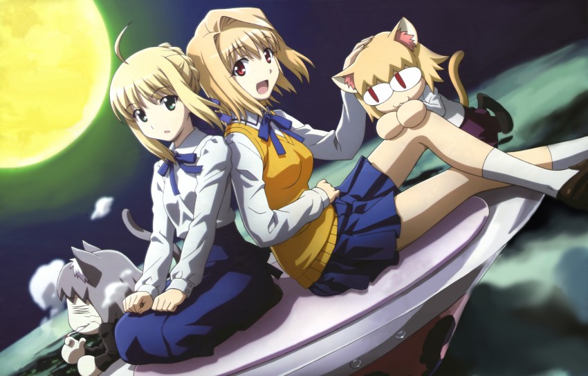 artoria pendragon, saber, arcueid brunestud, neco-arc, neco-arc chaos, and 1 more (fate and 5 more) drawn by morita_kazuaki