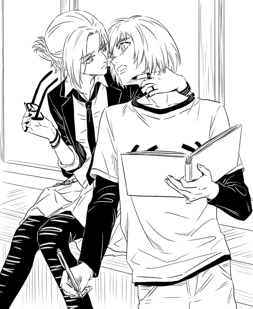 armin arlert and annie leonhart (shingeki no kyojin and 1 more) drawn by yi_(199702090505)