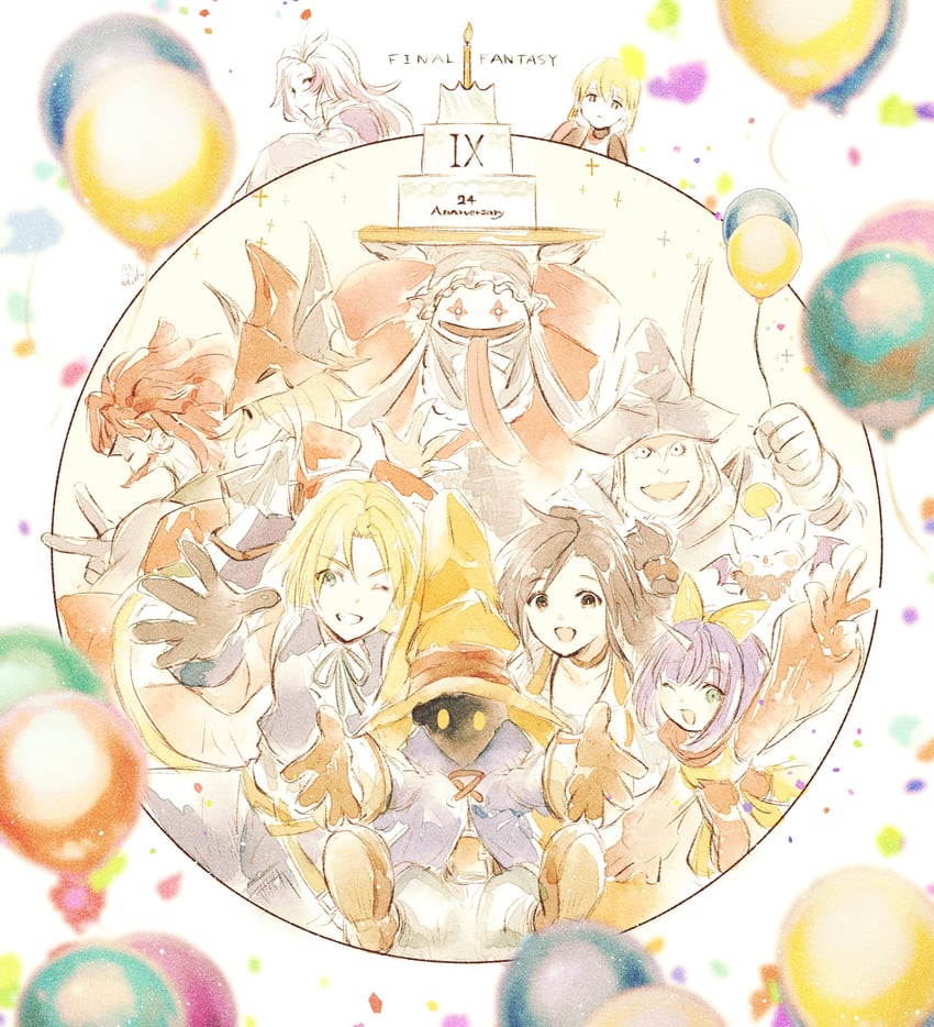 moogle, zidane tribal, garnet til alexandros xvii, black mage, vivi ornitier, and 8 more (final fantasy and 1 more) drawn by asumi_chikyuu
