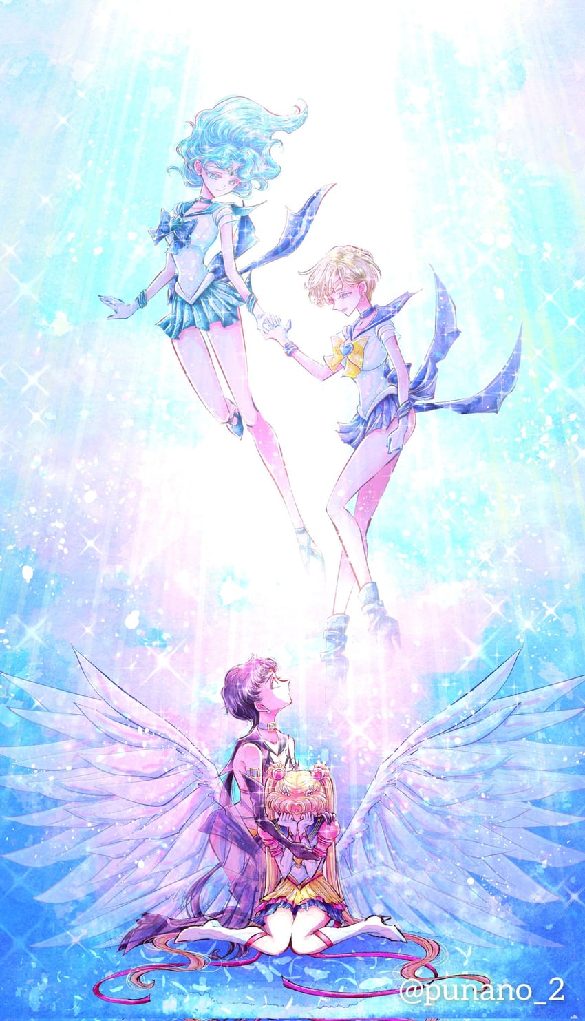 tsukino usagi, sailor moon, ten'ou haruka, kaiou michiru, sailor uranus, and 6 more (bishoujo senshi sailor moon and 1 more) drawn by punano
