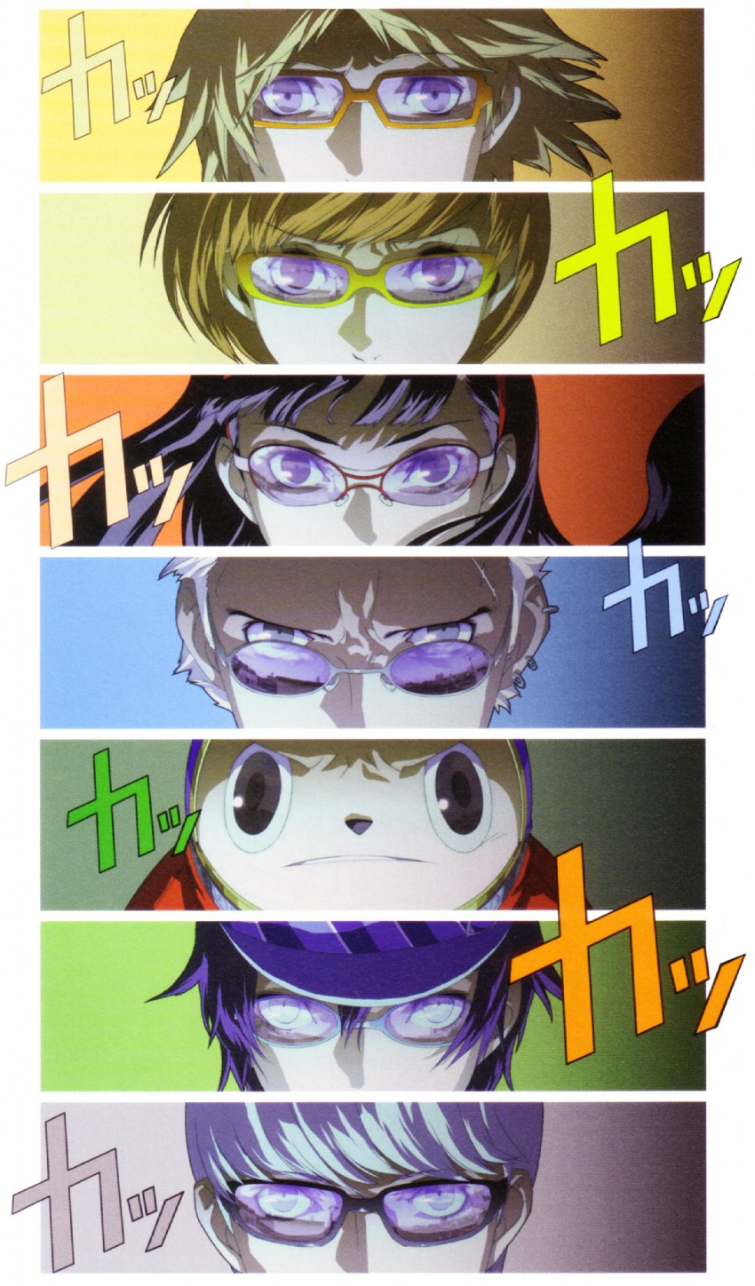 narukami yu, shirogane naoto, satonaka chie, amagi yukiko, hanamura yousuke, and 2 more (persona and 1 more) drawn by soejima_shigenori