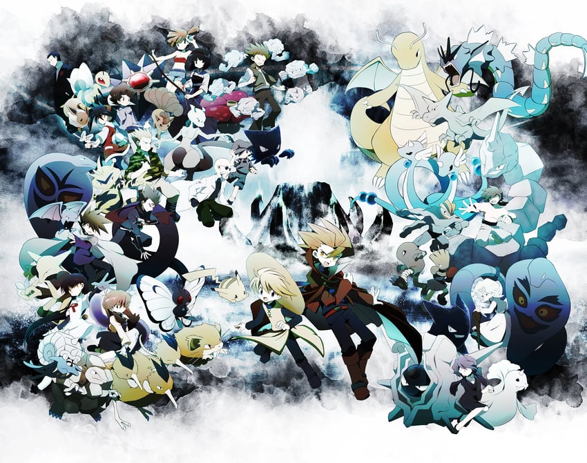 pikachu, misty, blue oak, gengar, sabrina, and 42 more (pokemon and 1 more) drawn by ayateaori