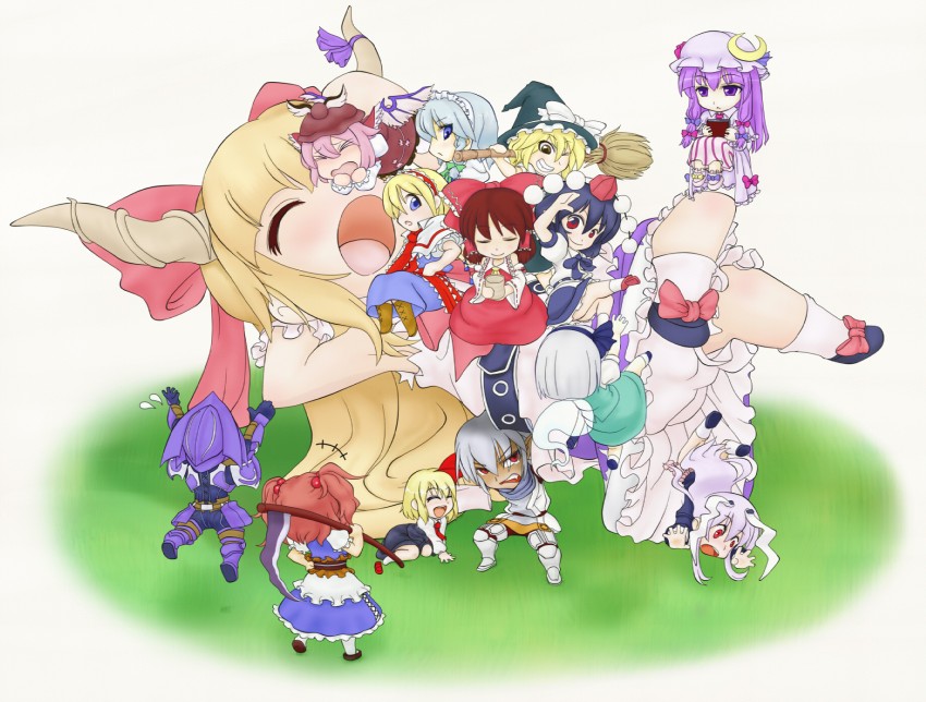 hakurei reimu, kirisame marisa, izayoi sakuya, konpaku youmu, alice margatroid, and 11 more (touhou and 3 more) drawn by moccho