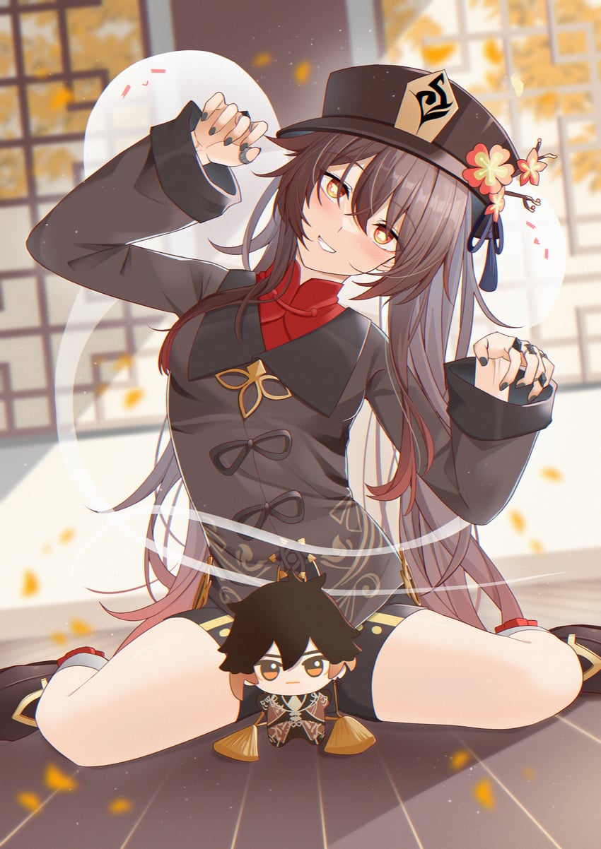 hu tao, zhongli, and boo tao (genshin impact) drawn by wataru_(nextlevel)
