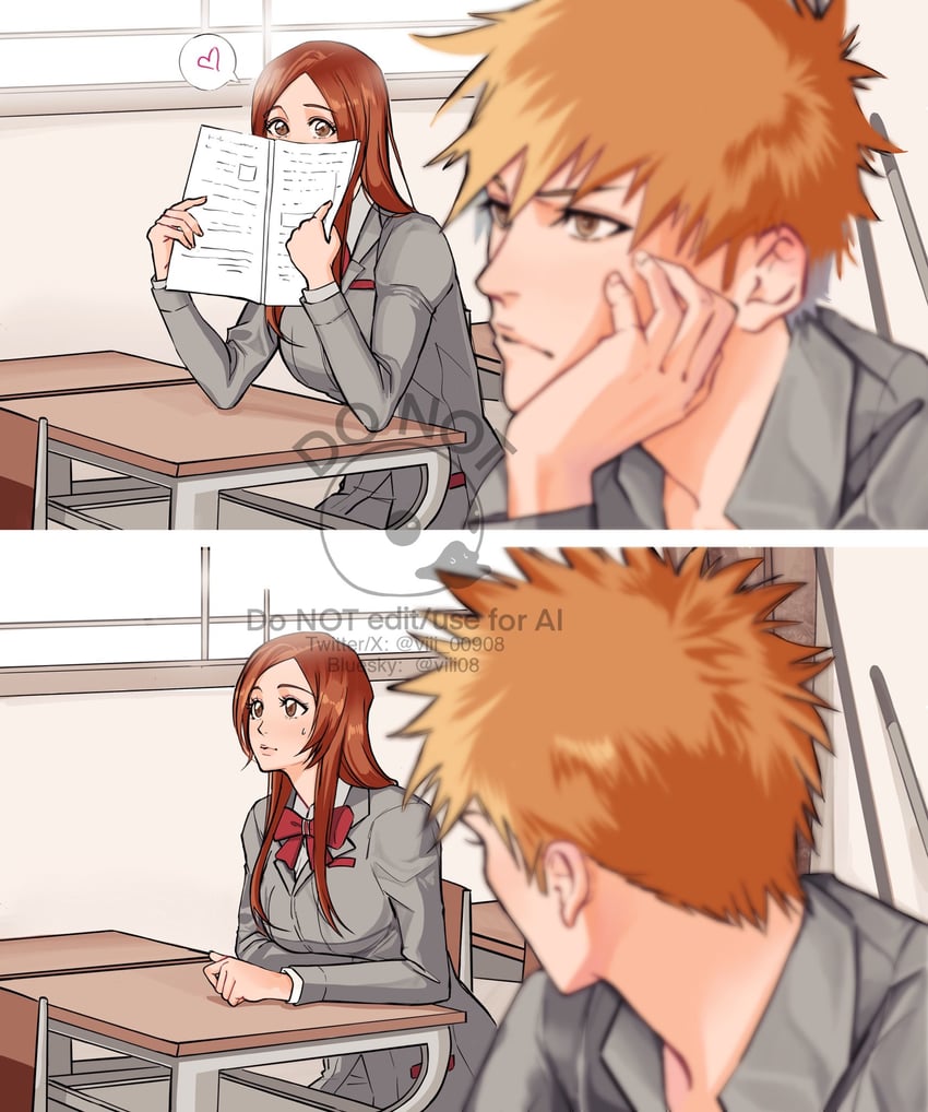 inoue orihime and kurosaki ichigo (bleach) drawn by viii_00908