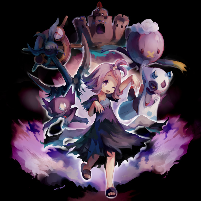 acerola, froslass, sableye, drifblim, dhelmise, and 1 more (pokemon and 1 more) drawn by miu_pachi