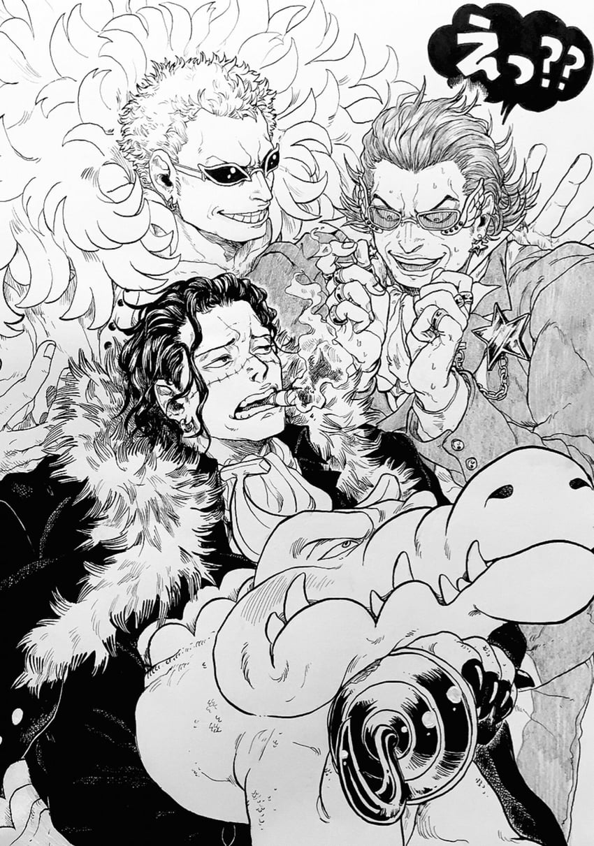 donquixote doflamingo, crocodile, gild tesoro, and bananawani (one piece) drawn by drjjn