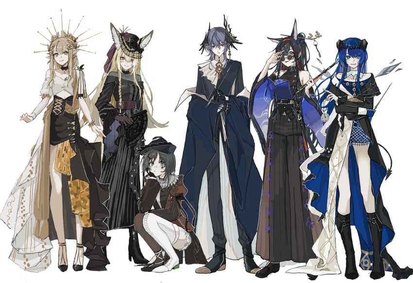 mostima, muelsyse, blaze, la pluma, vulpisfoglia, and 1 more (arknights and 1 more) drawn by naruse_azusa