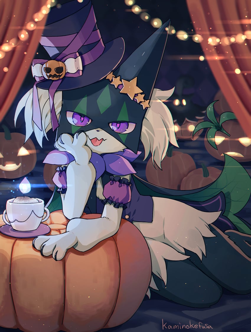 meowscarada and pumpkaboo (pokemon and 1 more) drawn by kaminokefusa