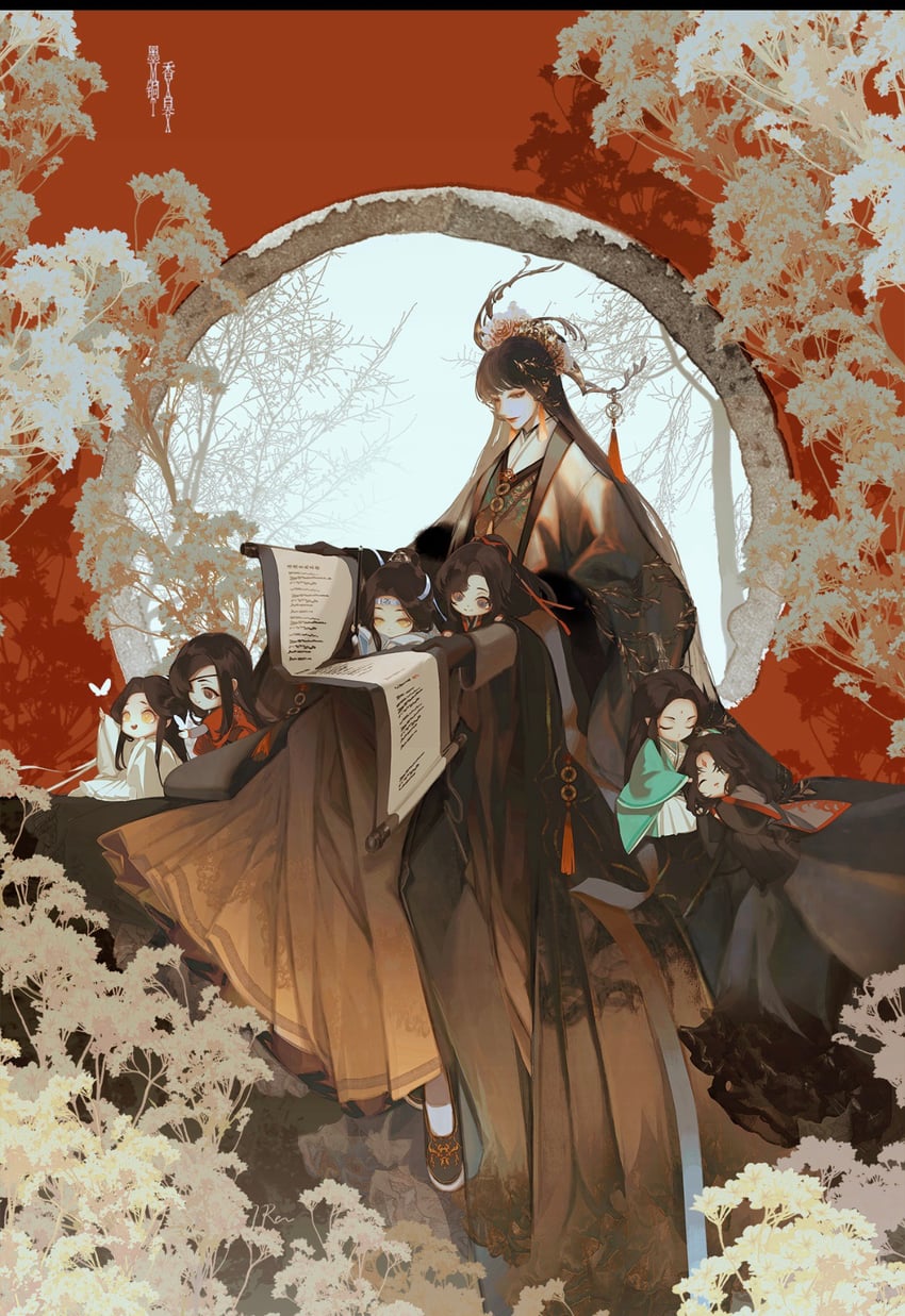 wei wuxian, lan wangji, xie lian, hua cheng, luo binghe, and 1 more (modao zushi and 2 more) drawn by xiamu84171
