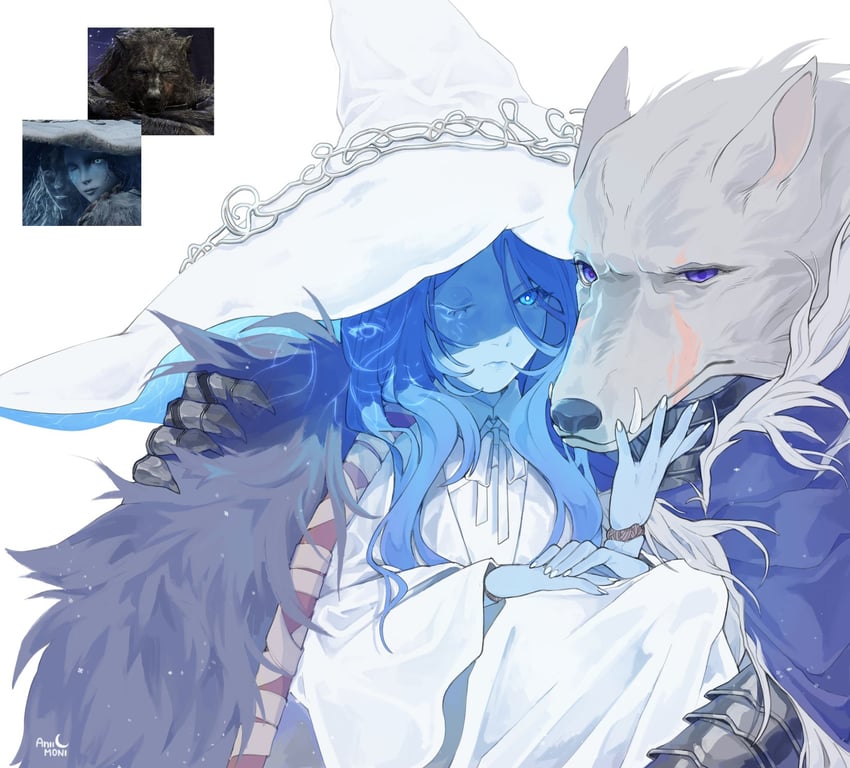 ranni the witch and blaidd the half-wolf (elden ring) drawn by aniimoni1