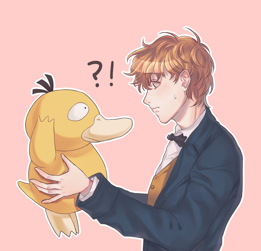 psyduck and newt scamander (pokemon and 2 more) drawn by usan93