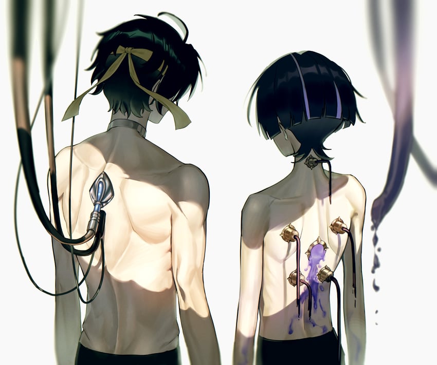 scaramouche, asaba harumasa, and kakihara tetsuya (genshin impact and 2 more) drawn by fuli_(narumiyafuri)