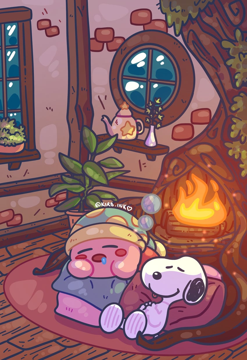 kirby and snoopy (kirby and 1 more) drawn by aimaay