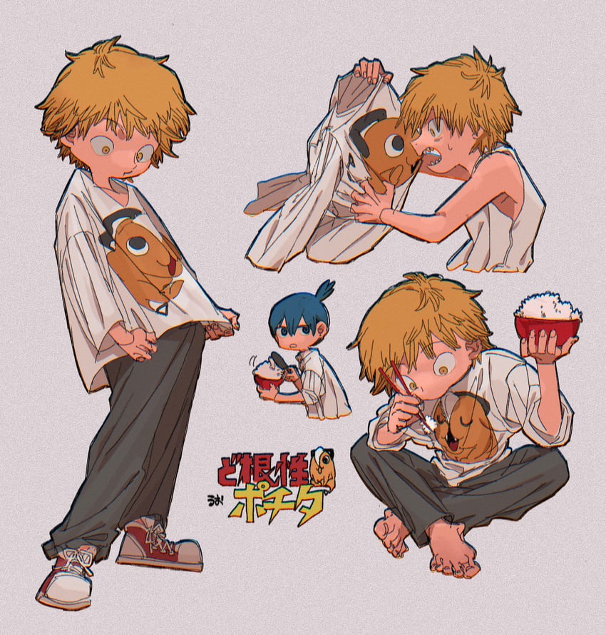 denji, hayakawa aki, and pochita (chainsaw man) drawn by tasuketemama