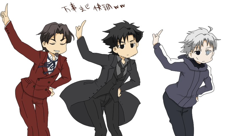 emiya kiritsugu, matou kariya, and tohsaka tokiomi (fate and 3 more) drawn by emondora