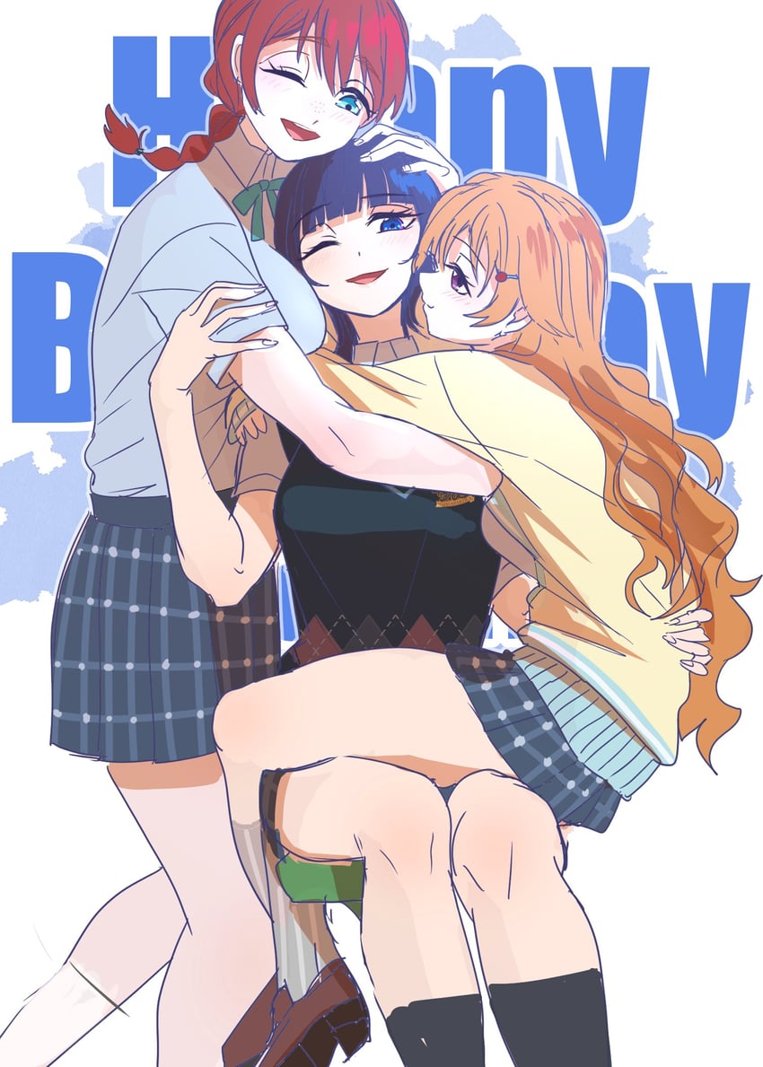 emma verde, asaka karin, and konoe kanata (love live! and 1 more) drawn by monowe