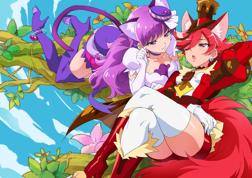 kotozume yukari, kenjou akira, cure macaron, and cure chocolat (precure and 1 more) drawn by mucha_(muchakai)