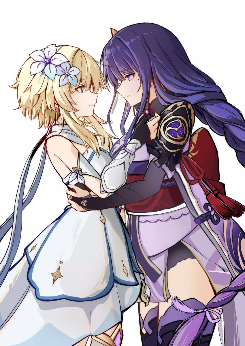 lumine and raiden shogun (genshin impact) drawn by sen_jin_chen