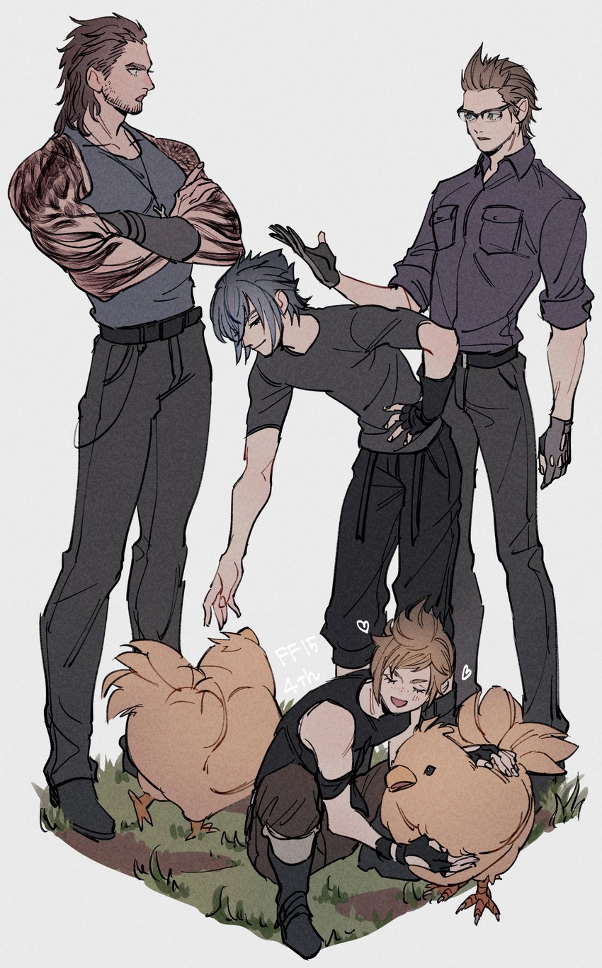 noctis lucis caelum, gladiolus amicitia, prompto argentum, and ignis scientia (final fantasy and 1 more) drawn by oimo_(oimkimn)