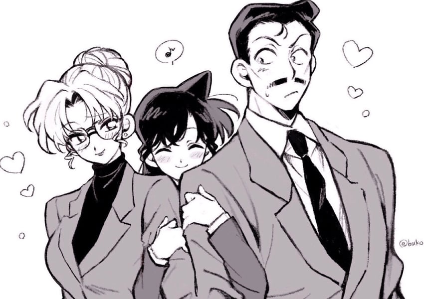 mouri ran, mouri kogoro, and kisaki eri (meitantei conan) drawn by ba_ko