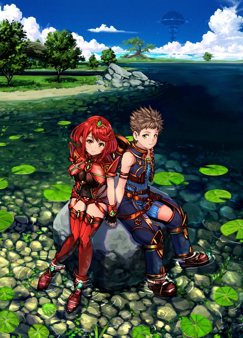 pyra and rex (xenoblade chronicles and 1 more) drawn by poteto_(potetosarada123)