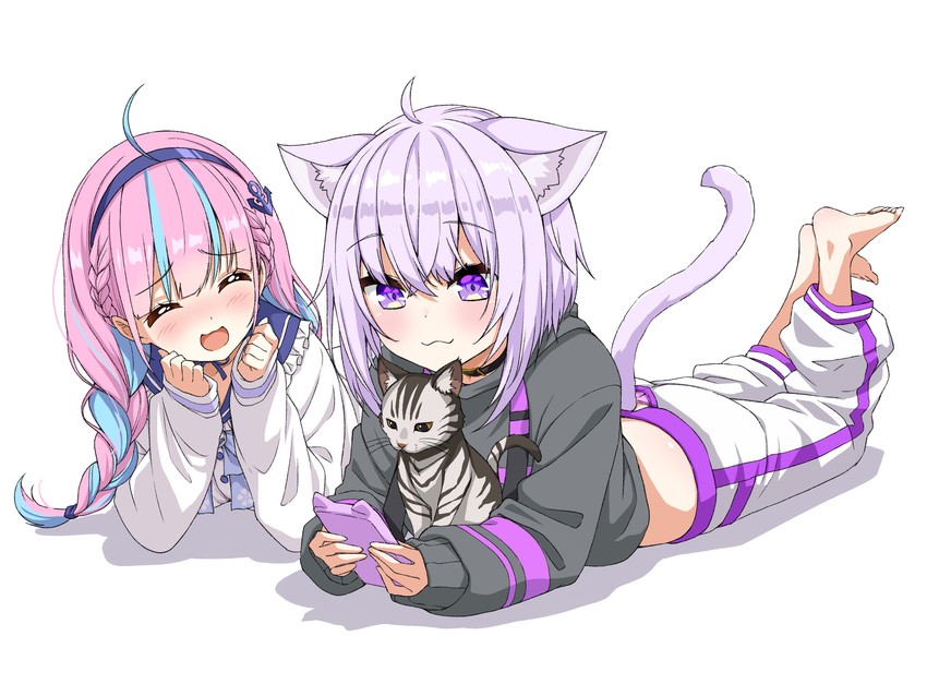 nekomata okayu, minato aqua, and temari (hololive) drawn by asanaya
