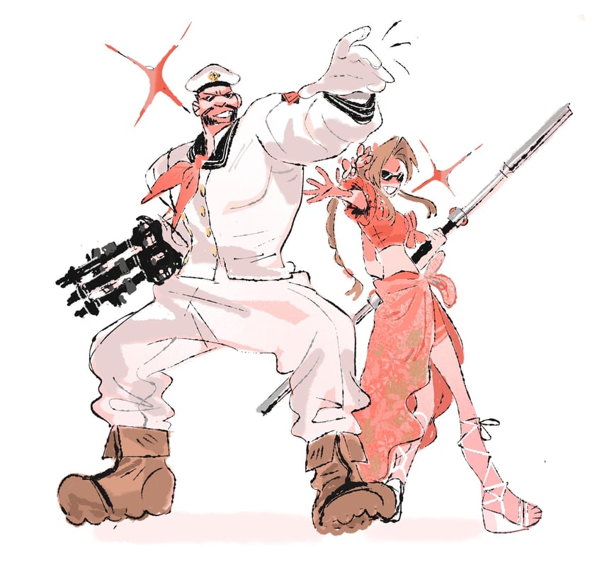 aerith gainsborough and barret wallace (final fantasy and 3 more) drawn by jaysoysaucee