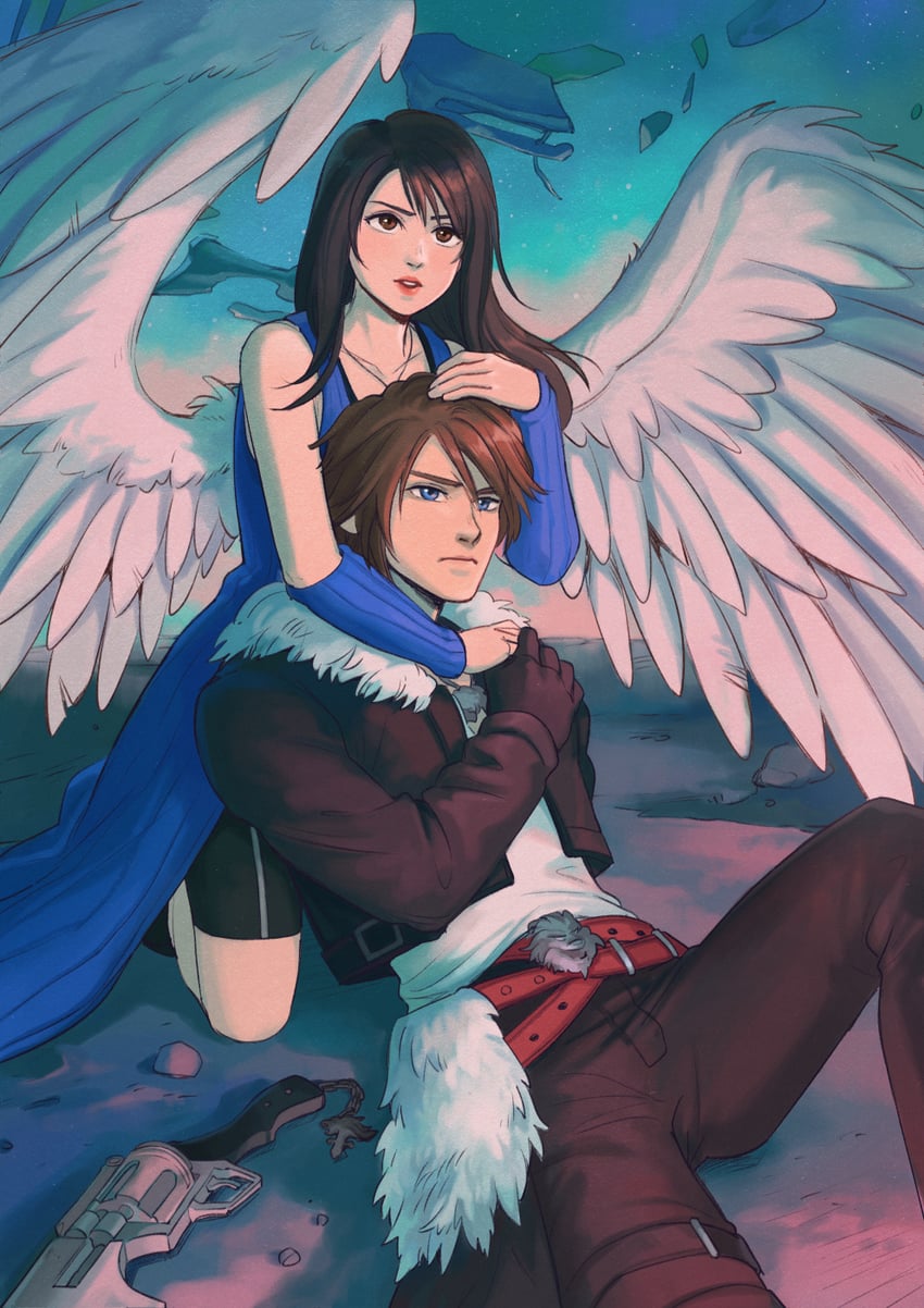 squall leonhart and rinoa heartilly (final fantasy and 1 more) drawn by felia_hanakata